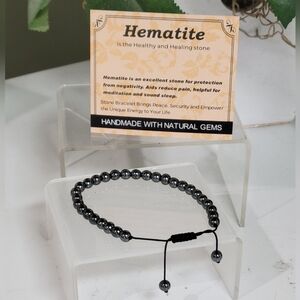 Hematite Stone Bracelet - Black Adjustable Macrame